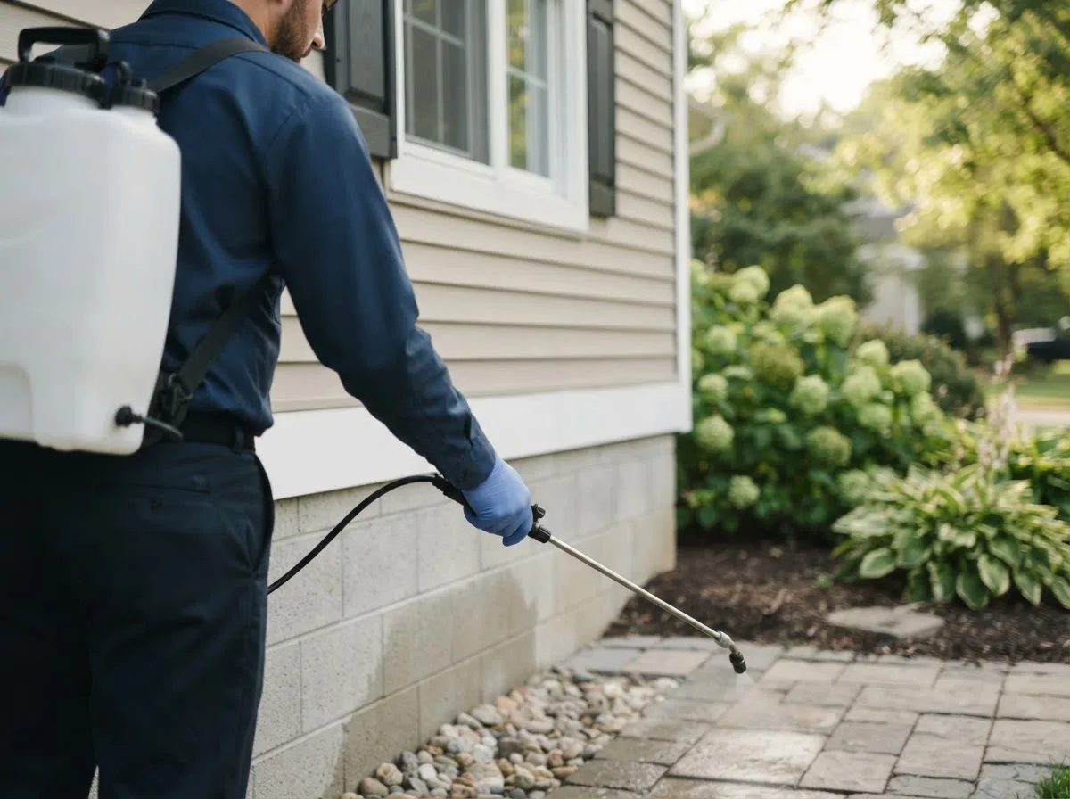 Pest control technician inspecting a home in Inkster, ND